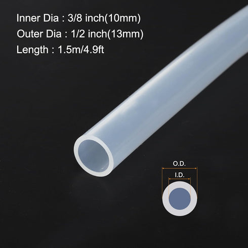 1.5m(5ft) 10mm(3/8") ID x 13mm(1/2") OD Silicone Tubing Clear Industrial Plastic Tubing Pure Silicone Hoses for Pump Siphoning Draining Irrigation Brewing