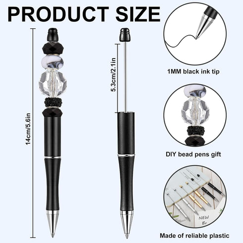 Whaline 24Pcs Beadable Pen Black Gold Silver Bead Ballpoint Pen Gel Ink Pen Retractable Writing Pens with Extra Refills for DIY Crafts Office School Gifts Party Supplies by Whaline