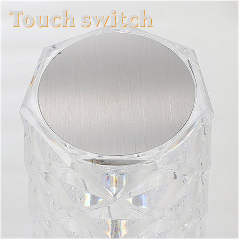 16 (3 Can Switch Colors Artificial Crystal Table Lamp, RGB Color Changing Rose Diamond Design, Touch-Sensitive Ambient