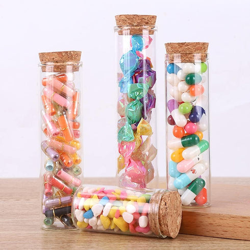 10Pcs 60ml Glass Test Tubes with Cork Stoppers, Clear Flat Borosilicate Glass Bottles for Storage