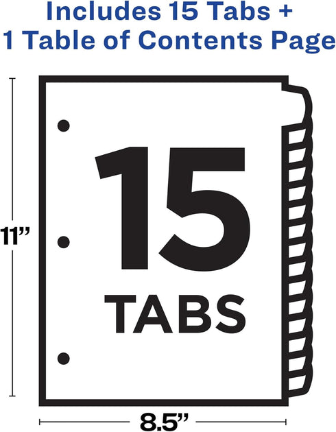 Avery Dividers for 3 Ring Binders - 15 Tabs per Set, Customizable Table of Contents, Multicolor Arched Tabs