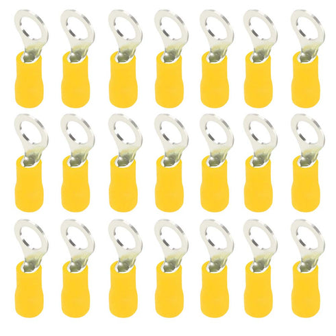 ESUPPORT 100Pcs Yellow Copper Ring Insulated Terminal Connectors, 10-12 Ga Crimp Wire Electrical Cable Kit