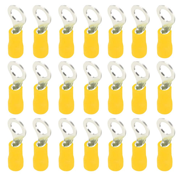 ESUPPORT 100Pcs Yellow Copper Ring Insulated Terminal Connectors, 10-12 Ga Crimp Wire Electrical Cable Kit