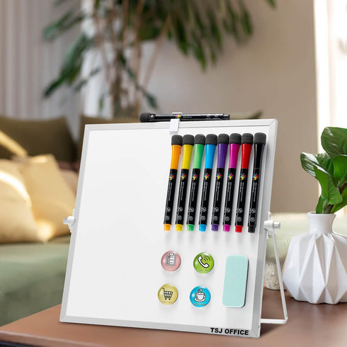 Small Magnetic Desktop White Board, 12 x 12 Inches Mini Portable Dry Erase Board for Office and School