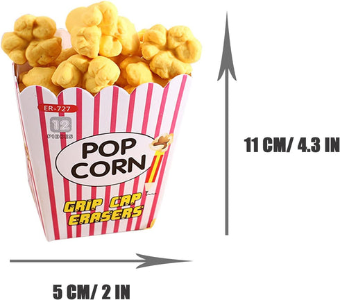 Pencil Top Erasers 36 Pack, Popcorn Pencil Erasers Toppers for Kids, Cute Fun Novelty Food Erasers for School Supplies
