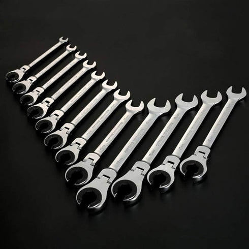 Ratcheting Wrench Open Flex-Head, Double Opening Ratchet Combination Hand Tool, Flare Nut Wrench Silver 17mm
