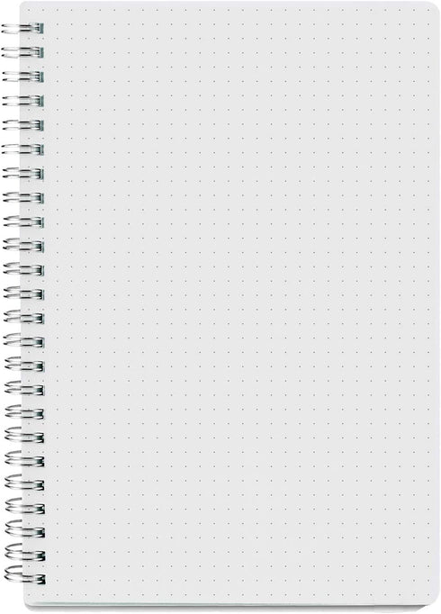 Spiral Dot Grid Notebook - A5 Bullet Dotted Journal, 80 Sheets / 160 Pages, 100gsm White Paper, Transparent Cover