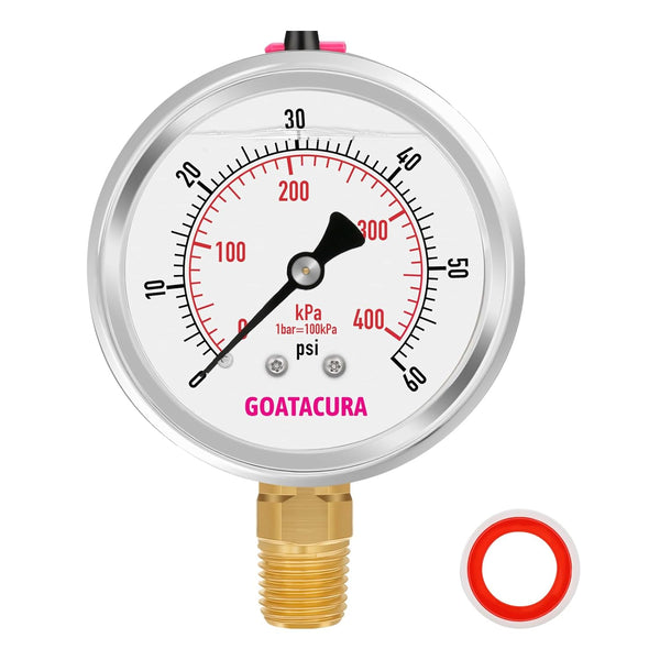 Glycerin Filled Pressure Gauge 0 to 60psi, 2.5" Dial, Stainless Steel Case, 1/4" NPT Lower Mount