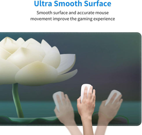 XXL Large White Lotus Flower Gaming Mouse Pad, Big Desk Mat with Stitched Edges for Computer, Laptop, Office, 31.5'' x
