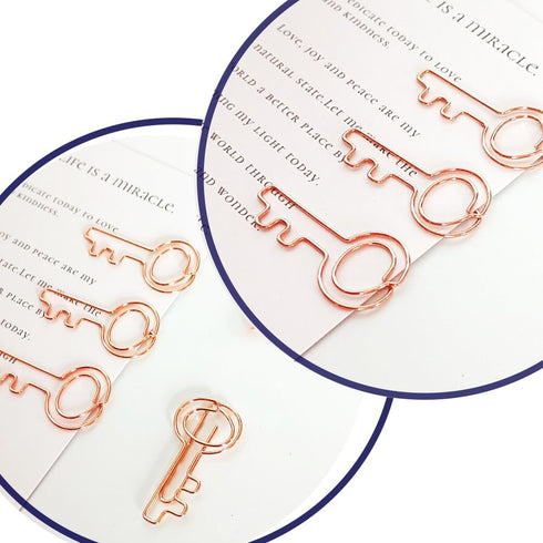 Gold Key Shaped Wire Paper Clips, 40 Pieces, Bookmark Clips for Office School Home Use, Rose Gold