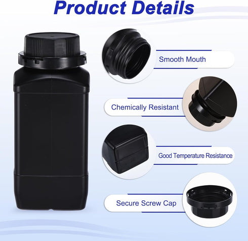 PATIKIL 2 Pcs 1000ml Reagent Bottles, HDPE Wide Mouth Square Bottles with Screw Cap for Lab Storage