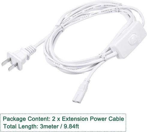 MECCANIXITY T5 T8 LED Tube Power Extension Cable, with On/Off Switch, 2 Pin, 3 Meter Length Wire, White for LED