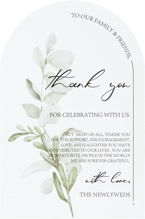 Crisky Arch Design Greenery Thank You Place Setting Cards, 100 Pcs, Chic