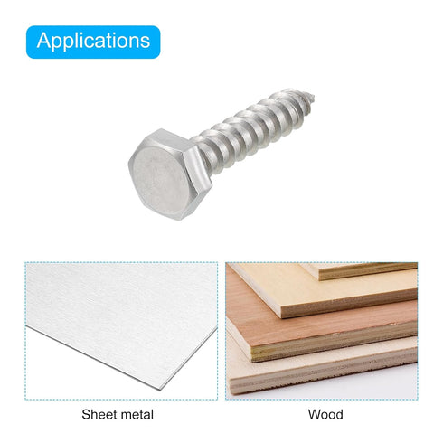 uxcell 20pcs Hex Head Lag Screws Bolts, 1/4" x 1-1/4" 304 Stainless Steel Partial Thread Wood Screws