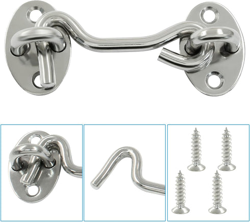 Unlorspy 2 Sets (7.5cm/3 Inch) Hook and Eye Latch Stainless Steel Cabin Hook Eye Latch with Mounting Screws for Gate
