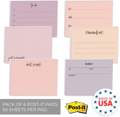 Feminine Reminder Fill in Sticky Note Pads / 4" x 3" Pink Purple Sticky Notes/Set of 6 Pads / 50 Sheets Per Pad/Trendy Gift Idea/Made in The USA