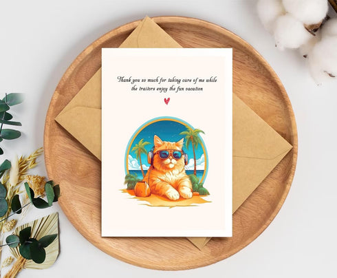 NHBDesigns 5 7 inches Thank You Card - Vacation Cat - Fun Thanks - Keepsake For Pet Lovers, x