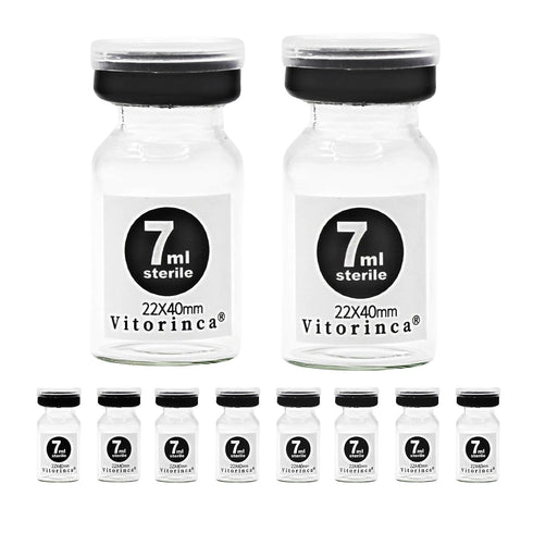 Vitorinca 7ml Sterile Glass Vials, 10 Packs of 2 Dram Empty Vials with Self-Healing Injection Port and Flip Top Cap