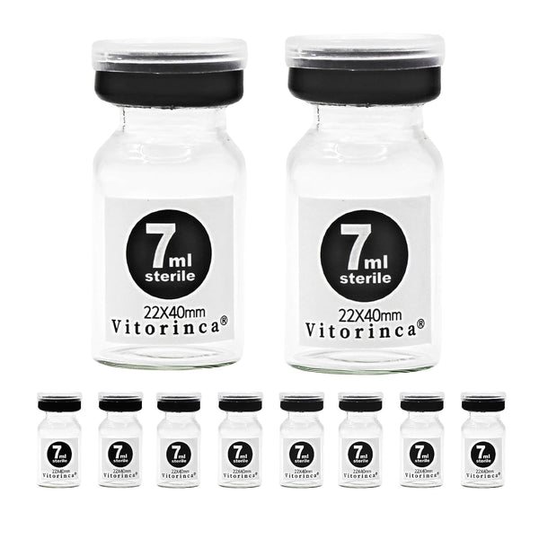Vitorinca 7ml Sterile Glass Vials, 10 Packs of 2 Dram Empty Vials with Self-Healing Injection Port and Flip Top Cap