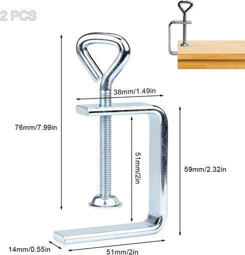 Woodworking C-Clamp, 2PCS Heavy Duty Stainless Steel Clamps for Welding, 2" Wide Jaw Desk Bench Dog Hole