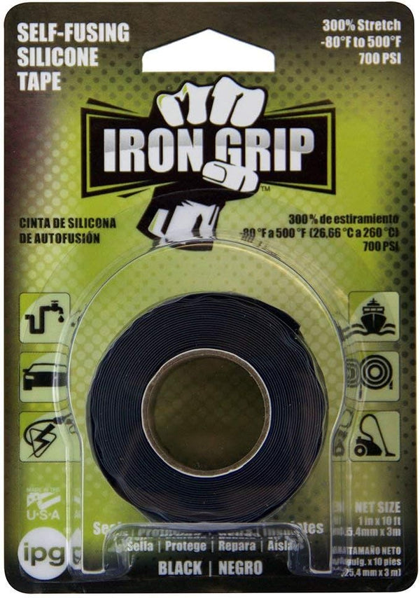 IPG Iron Grip Self-Fusing Silicone Tape, 1" x 10 ft, Black