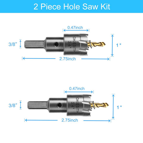 TCT Hole Saw Set, 2-Pack of 3/4" (19mm) Heavy Duty Tungsten Carbide Tipped Hole Cutters for Stainless Steel Mild Steel Copper Iron Brass Plastic and more, with Titanium-Plated Pilot Drill Bits