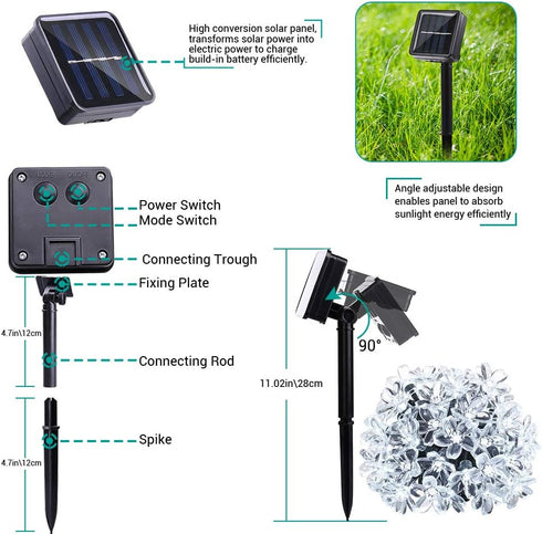 Joomer 50LED 8 Outdoor Solar String Lights, Flower String Lights, Cherry Blossoms String Light Modes Memory Function