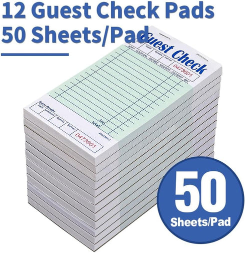 Batrical 600 (12 3.5" 6.75" Guest Checks Server Note Pads Sheets Waitress Notepad for Restaurants Books) x Per Ticket
