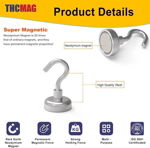 Magnetic Hooks - Strong Neodymium Rare Earth Magnet Hooks for Indoor Hanging, 22LBS, Pack of 24