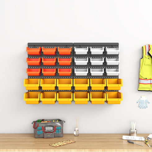 30-Bin Wall Mounted Storage Bins Kit, Tool Organizer Rack, Garage Hardware Organizer, Parts Storage Bins, DIY