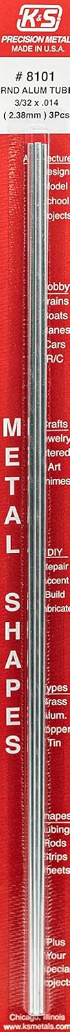 K&S K & S Precision Metals 8101 Round Aluminum Tube, 3 Pieces, 3/32" OD x 0.014" Wall x 12" Long, Made in The USA