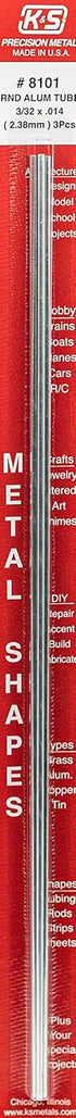 K&S K & S Precision Metals 8101 Round Aluminum Tube, 3 Pieces, 3/32" OD x 0.014" Wall x 12" Long, Made in The USA