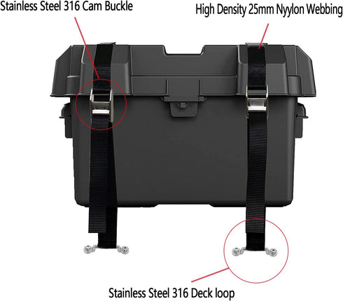 Battery Tie Down Straps for Boats, Stainless Steel Cam Buckle Straps, Cooler Tie Down Kit with Brackets and Screws