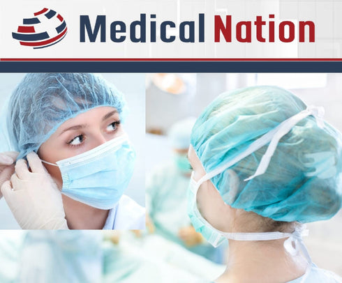 24" 100 Pack, 24" MEDICAL NATION Disposable Bouffant Caps Hair Net | Blue | Non-Woven, Non-Pleated Hairnets for Food