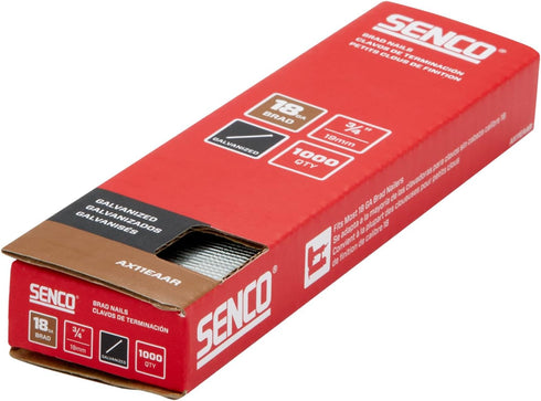 SENCO AX11EAAR 3/4" 18 Gauge Brad Nails, Galvanized Finish, 1,000 Count Pack
