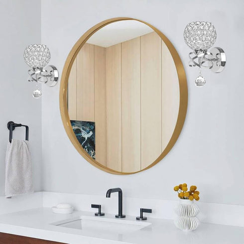 TISLYCO Silver Crystal Sconces - Modern Wall Lighting with Hanging Crystal Ball, Wall Mount Lamp for Bedroom, Living