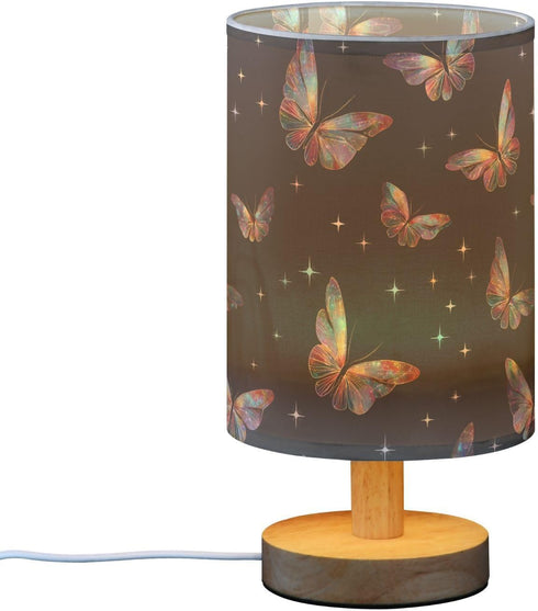 ALAZA Bedside Table Lamp for Bedroom Colorful Butterfly Nightstand LED Light Lamps with USB Port Linen Fabric Shade