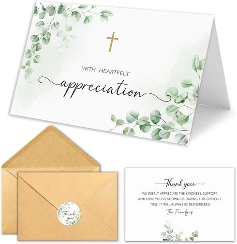 CYGGUN 25 Pcs Funeral Thank You Cards with Envelopes, Bulk 46 Sympathy Card