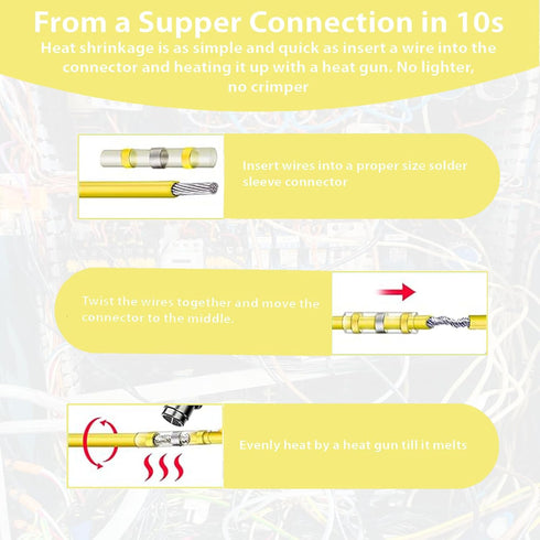 100 PCS Yellow Heat Shrink Butt Connectors, 12-10 AWG, Waterproof Solder Seal Wire Connectors for Automotive