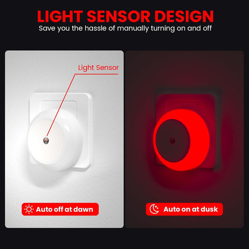 625nm 2-Pack Red Light Night Light for Sleep, LED Red Nights Light Plug Into Wall, Dusk to Dawn Sensor Auto On/Off