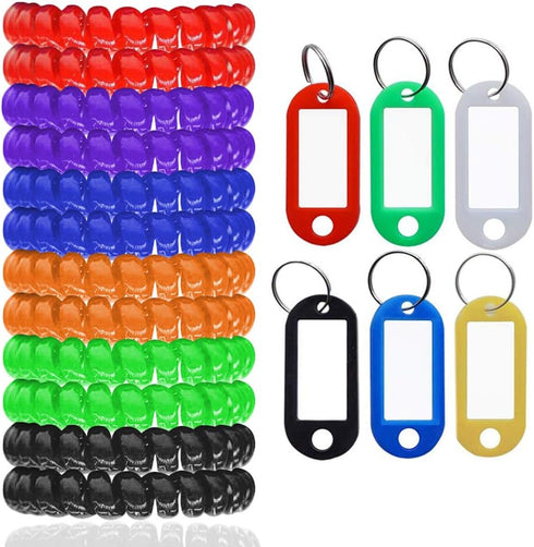 SENHAI 12 pcs Wristband Keychains & 6 pcs Key Tags, Plastic Coil Stretch Elastic Spring Bracelet Key Ring