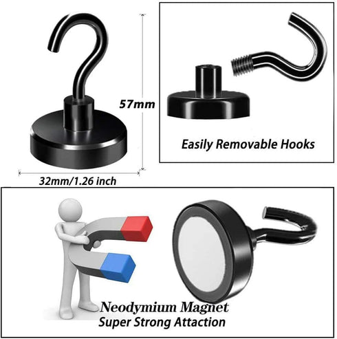 Strong Magnetic Hooks Heavy Duty 100 LB for Cruise Cabins, Refrigerator, BBQ Grill Tools with Neodymium Magnets
