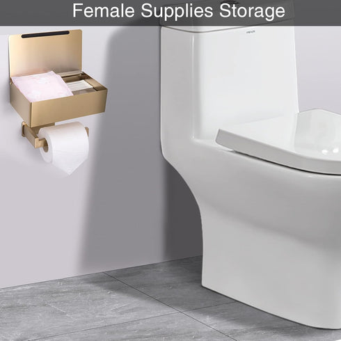 YRONG Set Adhesive Toilet Paper Holder with Shelf and Storage, Wall Mount Toilet Paper Roll Holder & Flushable Wipes