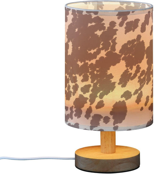 Bedside Lamp Cow Horse Print Brown Spots Table Lamp for Bedroom LED Nightstand Lamp Shade USB Ports Wood Base