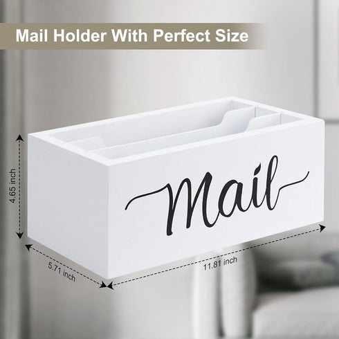 Desk Mail Organizer, Wood Countertop Storage Box with 3 Slots, Envelop Holder for Home Office (White-3 Slot)
