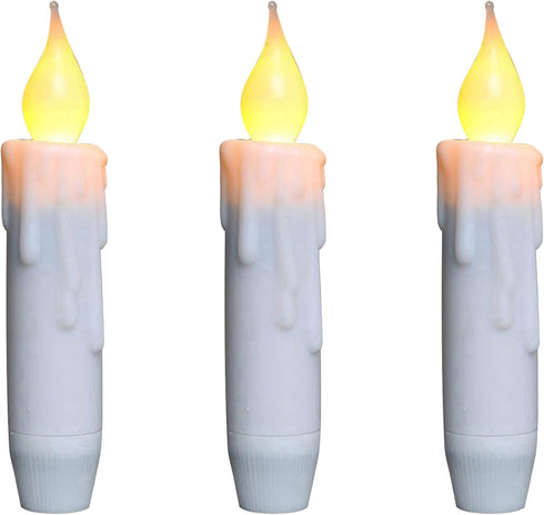 CVHOMEDECO. Set of 3 Flickering Taper Candles, LED Drip Flameless Candles, Battery Operated with Timer, White, 4-3/4