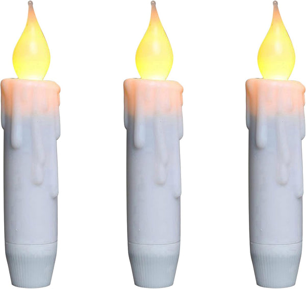 CVHOMEDECO. Set of 3 Flickering Taper Candles, LED Drip Flameless Candles, Battery Operated with Timer, White, 4-3/4