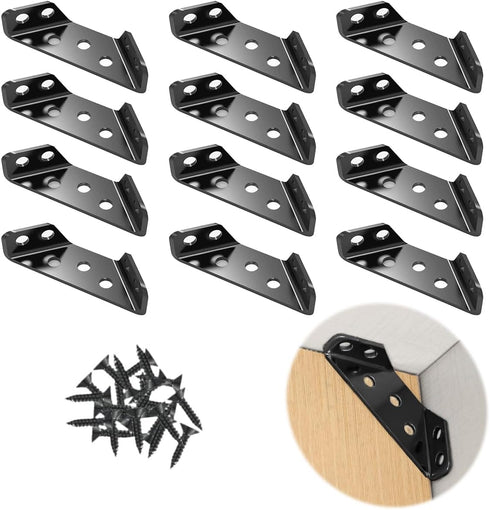 12pcs Corner Brackets with Screws, Wood Furniture Connectors Stabilizers, Stainless Steel Floating