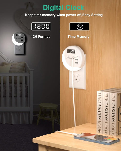 15.5W) Alitayee LED Night Light, Night Lights Plug Into Wall, Smart Light Sensor Nightlight with USB C Charger(MAX