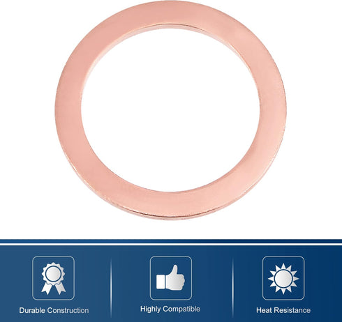 uxcell 20 Pcs M18 x 24mm x 1.5mm Copper Flat Washer Sealing Ring for Nut, Screw Bolt